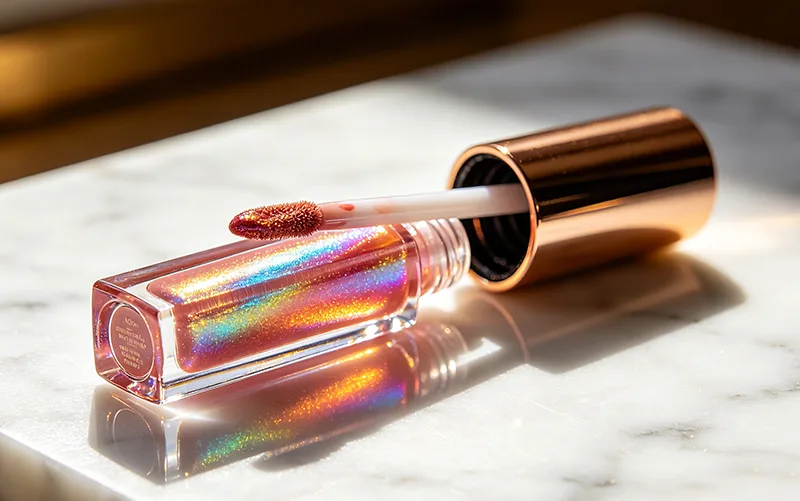 Egenskaper hos optiska färgskiftande pigment för läppglans och highlighter.